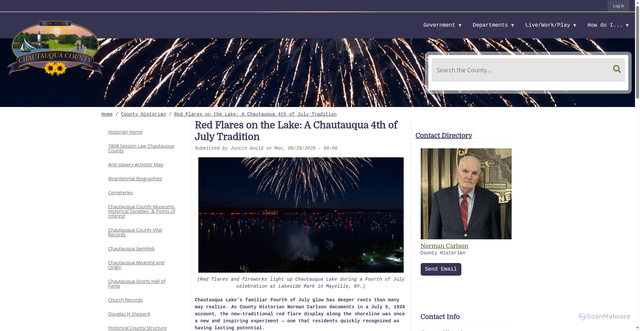 Security scan screenshot of https://chqgov.com/county-historian/news/red-flares-lake-chautauqua-4th-july-tradition