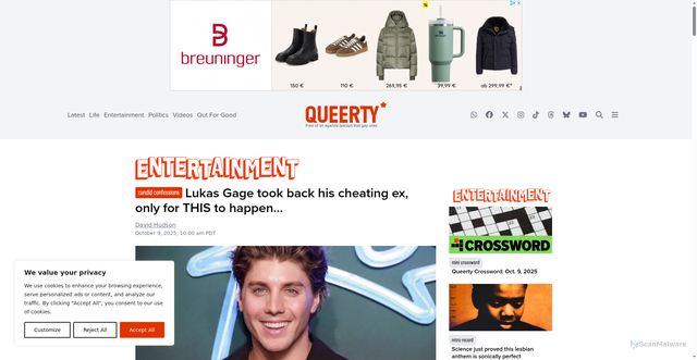 Security scan screenshot of https://www.queerty.com/lukas-gage-took-back-the-cheating-ex-who-gave-him-two-stis-only-for-this-to-happen-20251009/