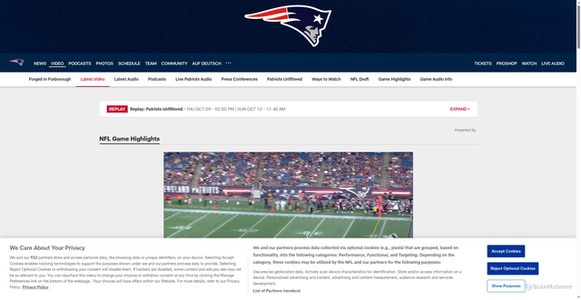 Security scan screenshot of https://www.patriots.com/video/lil-jordan-humphrey-lays-out-to-prevent-touchback-on-punt