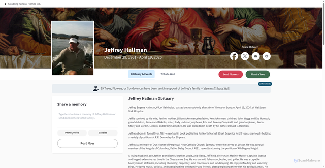 Security scan screenshot of https://www.stradlingfuneralhome.com/memorials/jeffrey-hallman/5706641/