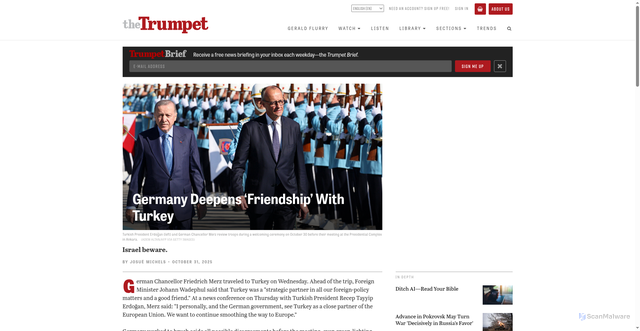 Security scan screenshot of https://www.thetrumpet.com/32511-germany-deepens-friendship-with-turkey