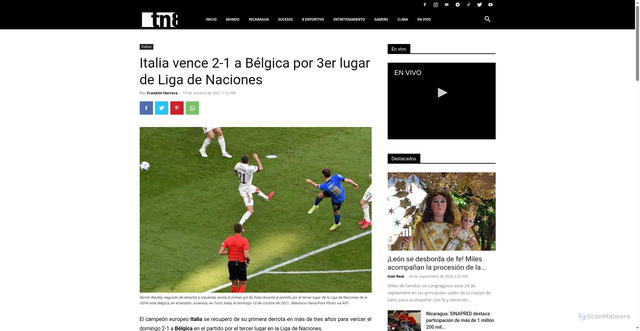 Security scan screenshot of https://www.tn8.ni/futbol/italia-vence-belgica-por-3er-lugar-naciones/