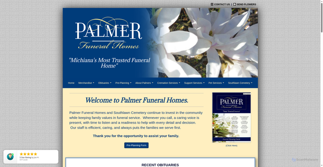 Security scan screenshot of https://www.palmerfuneralhomes.com/