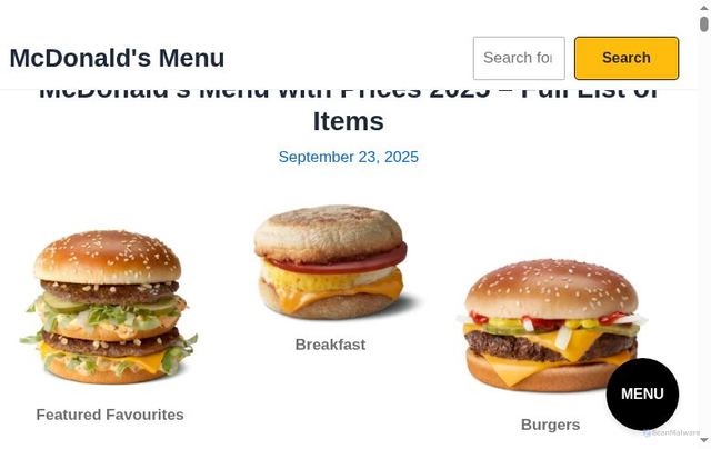 Security scan screenshot of https://mcmenuguide.com/