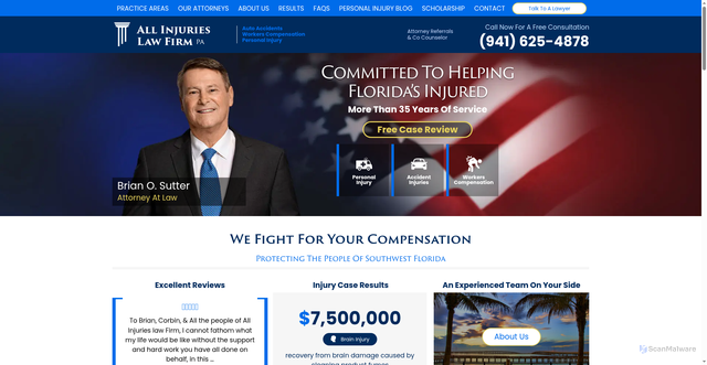 Security scan screenshot of https://www.allinjurieslawfirm.com/