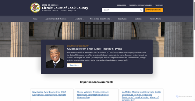 Security scan screenshot of http://www.cookcountycourtil.gov/