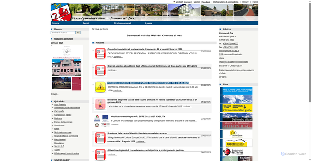 Security scan screenshot of https://www.comune.ora.bz.it/system/web/default.aspx?sprache=3