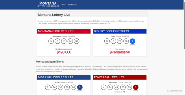 Security scan screenshot of https://montanalotterylive.com/