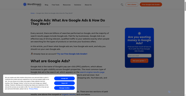 Security scan screenshot of https://www.wordstream.com/google-ads