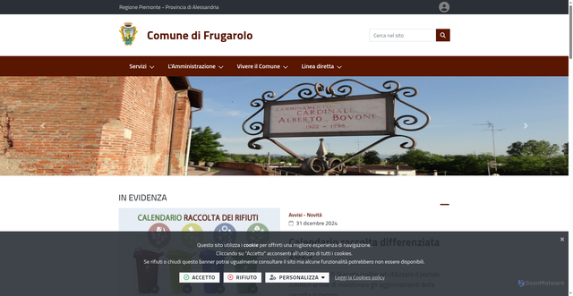 Security scan screenshot of https://www.comune.frugarolo.al.it/it-it/home