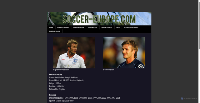 Security scan screenshot of https://soccer-europe.com/Biographies/David_Beckham.html