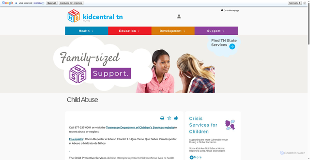 Security scan screenshot of https://www.kidcentraltn.com/support/crisis-services-for-children/child-abuse.html