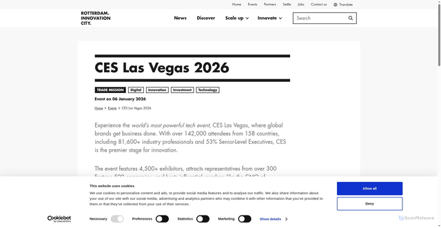 Security scan screenshot of https://www.rotterdaminnovationcity.com/agenda/uprotterdam-ces-las-vegas-2026/