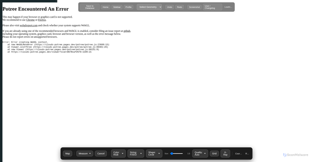 Security scan screenshot of https://clouds-potree.pages.dev/viewer?scan=$%7Bsafe%7D