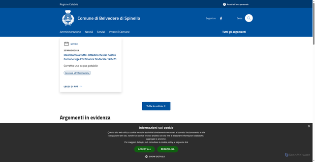Security scan screenshot of https://www.comune.belvederedispinello.kr.it