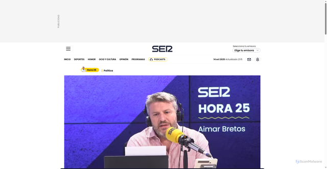 Security scan screenshot of https://cadenaser.com/video/nacional/2025/10/08/aimar-bretos-analiza-el-cortafuegos-politico-que-intenta-poner-juanma-moreno-dejando-caer-a-su-consejera-de-salud-cadena-ser/