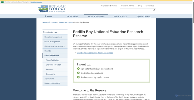 Security scan screenshot of https://ecology.wa.gov/water-shorelines/shoreline-coastal-management/padilla-bay-reserve/