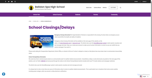 Security scan screenshot of https://highschool.bscsd.org/school-info/school-closingsdelays