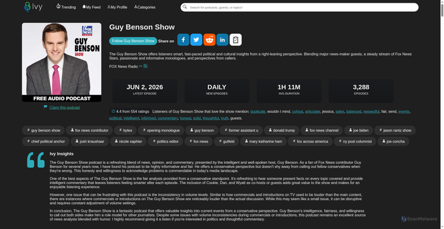 Security scan screenshot of https://ivy.fm/podcast/guy-benson-show-468143