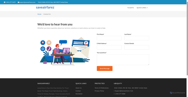 Security scan screenshot of https://saveairfarez.com/contact.html