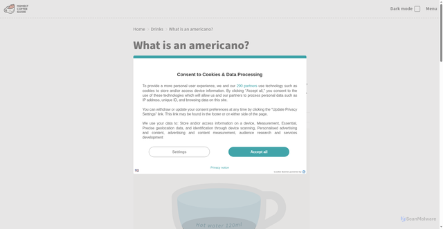 Security scan screenshot of https://honestcoffeeguide.com/what-is-an-americano/