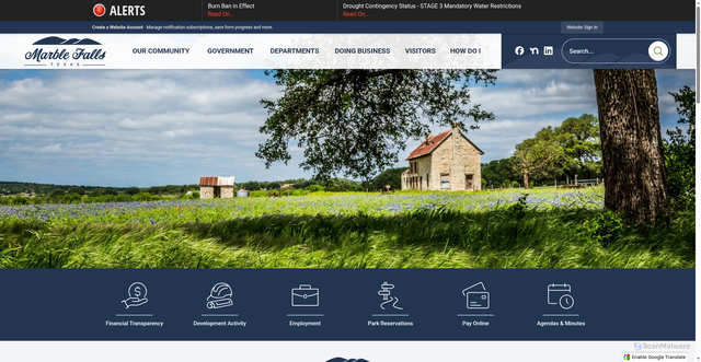 Security scan screenshot of https://marblefallstx.gov/
