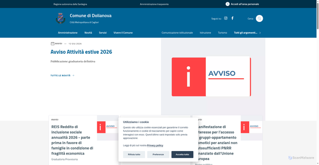 Security scan screenshot of https://www.comune.dolianova.ca.it