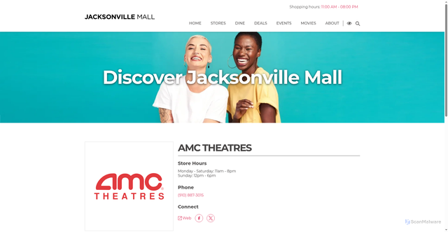Security scan screenshot of https://shopjacksonvillemall.com/store/amc-theatres