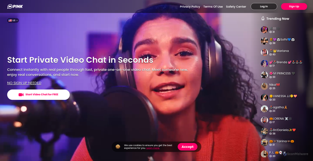 Security scan screenshot of https://pinkvideochat.com
