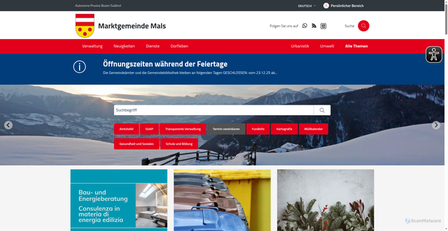 Security scan screenshot of https://www.gemeinde.mals.bz.it/de