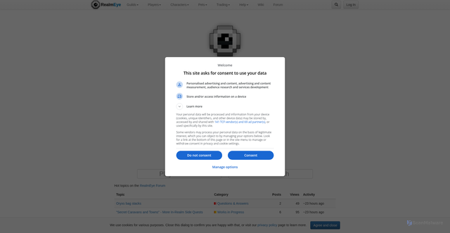 Security scan screenshot of https://www.realmeye.com