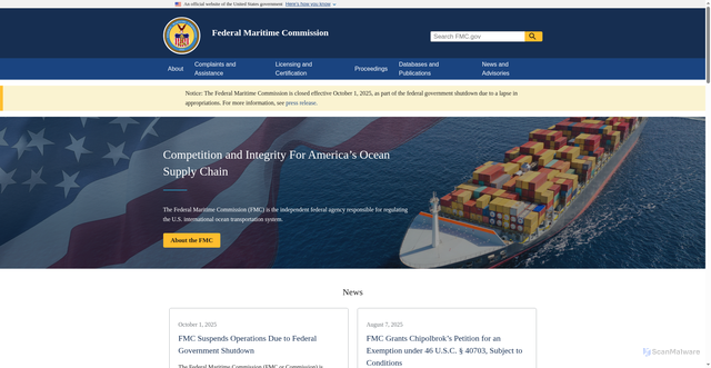 Security scan screenshot of https://www.fmc.gov/