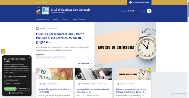 Security scan screenshot of https://www.comune.capriate-san-gervasio.bg.it