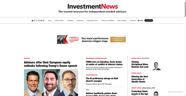 Security scan screenshot of https://www.investmentnews.com