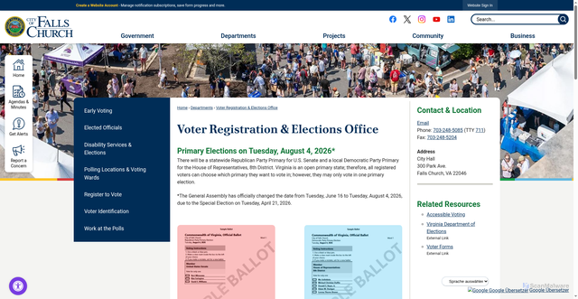 Security scan screenshot of https://www.fallschurchva.gov/135/Voter-Registration-Elections-Office
