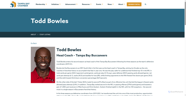 Security scan screenshot of https://www.tampabaychamber.com/staff/speaker/todd-bowles/