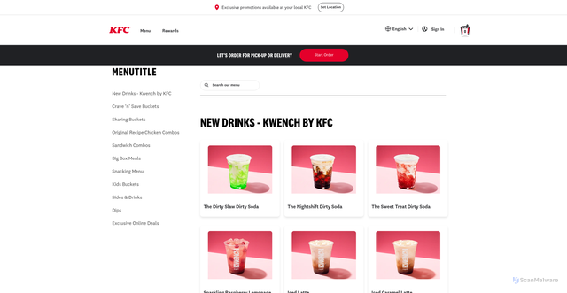 Security scan screenshot of https://www.kfc.ca/menu
