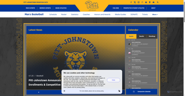 Security scan screenshot of https://pittjohnstownathletics.com/sports/mens-basketball
