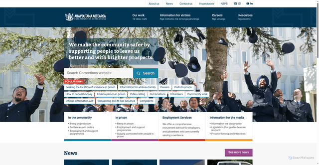 Security scan screenshot of https://www.corrections.govt.nz/