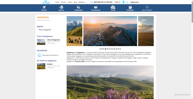 Security scan screenshot of https://eltour.travel/en/states/kirgiziya