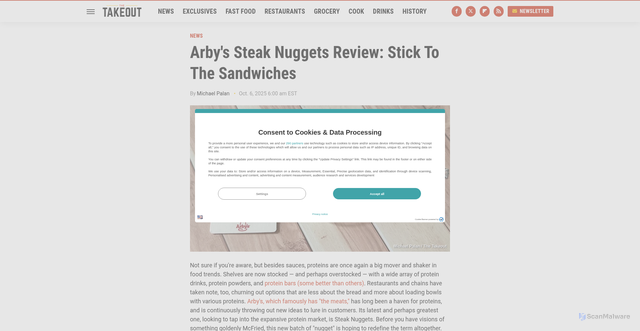 Security scan screenshot of https://www.thetakeout.com/1987564/arbys-steak-nuggets-review/