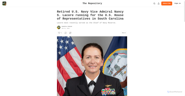 Security scan screenshot of https://packerfansam.substack.com/p/retired-us-navy-vice-admiral-nancy