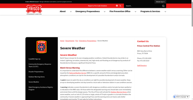 Security scan screenshot of https://www.friscotexas.gov/333/Severe-Weather