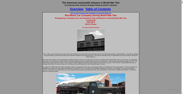 Security scan screenshot of https://usautoindustryworldwartwo.com/reo.htm