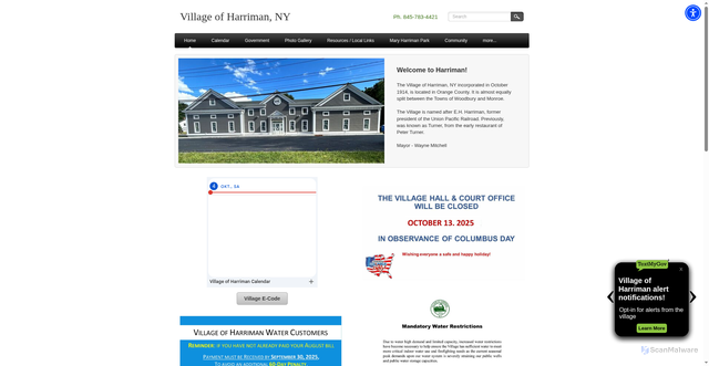 Security scan screenshot of https://www.villageofharriman.gov/