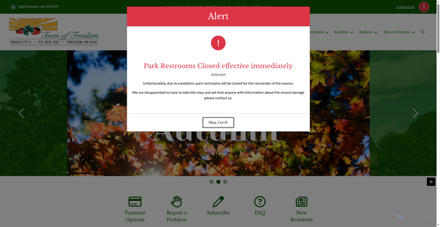 Security scan screenshot of https://townoffreedomocwi.gov/