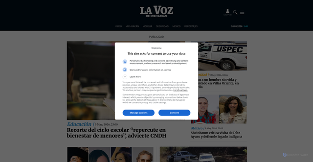 Security scan screenshot of https://lavozdemichoacan.com.mx