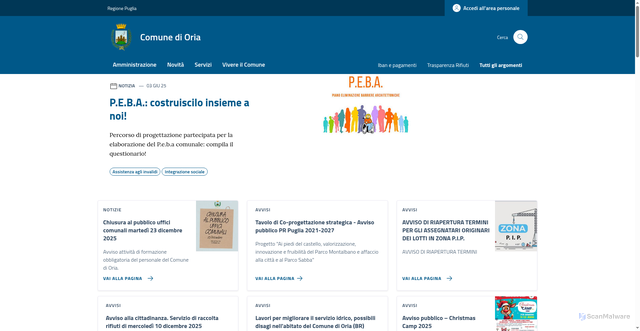 Security scan screenshot of https://comune.oria.br.it/