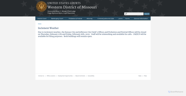 Security scan screenshot of https://www.mow.uscourts.gov/inclement-weather