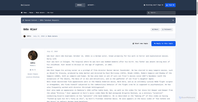 Security scan screenshot of https://www.bellazon.com/main/topic/30496-udo-kier/